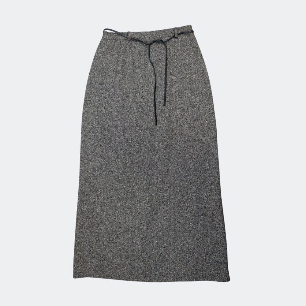Vintage Nordstrom Wool Tweed Midi Skirt | Herringbone | Sz 10 | Dark Academia